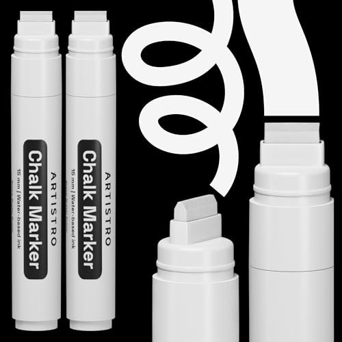 Artistro 15mm Acrylstifte Breit Graffiti Stifte, 2 Weiß Jumbo Acrylfarben Neon abwischbare Fensterstifte für Autos, Tafeln, Glastafeln, Bistro - leicht abwischbare Kreidestifte
