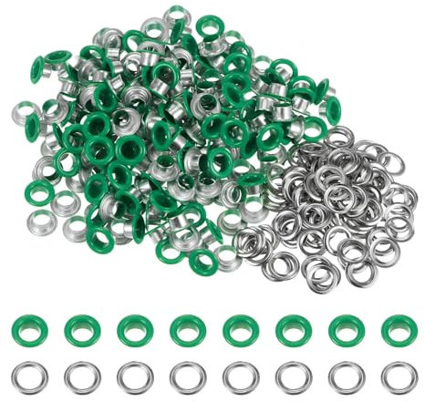 QUARKZMAN 200 Set di Occhielli Metallici Colorati 6mm 1/4 Occhielli Metallici con Foro Rondelle per Scrapbooking Scarpe Abbigliamento Pelle Tela, Verde