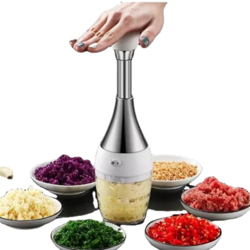 Generico Tritatutto da cucina manuale, acciaio inossidabile, per aglio, cipolla, carote, sedano e altri ingredienti, con filtro per liquidi
