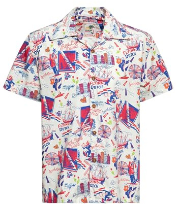 King Kerosin Herren Hawaii Hemd Hawaiian Shirt Aloha Shirt Amsterdam Holland Vintage Hemd Retro Comic Art Rockabilly 50s Amsterdam Adventures