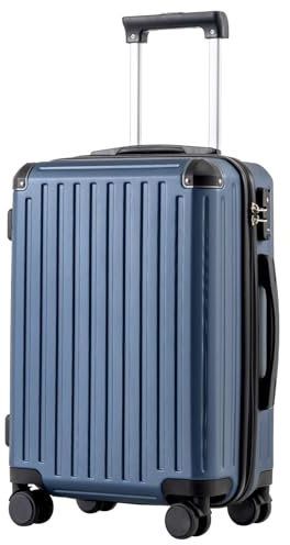 COOLIFE Suitcase Trolley Carry on Hand Cabin Luggage Hard Shell Suitcase Lightweight ABS Material with TSA Lock Telescopic Handle and 4 Dual Spinner Wheels (Dark Blue, 20 Inch)