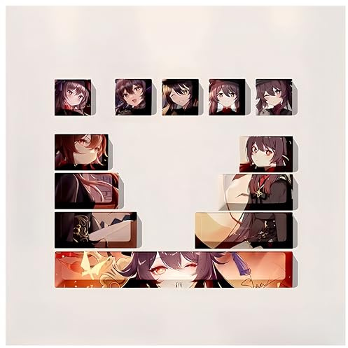 Genshin Impact Tastenkappe, PBT Thermosublimation, benutzerdefinierte Tastenkappen, 12 Tasten, Cherry MX mechanische Tastaturkappe, geeignet für 60% mechanische Tastaturen (Hu Tao)