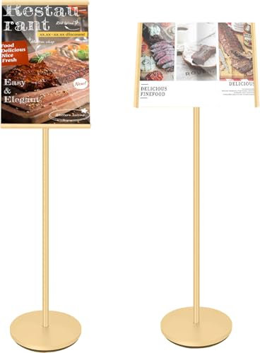 A3 Aufsteller| Plakatständer | Informationsständer |Schwerlast Präsentationsständer Menü Ständer Kundenstopper Werbeständer Schildhalter Flipchart Ständer, Flyerständer für Hoch- & Querforma(Gold)