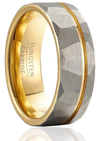 SOXEMAN Facettierte Borderline Band - 8mm breiter texturierter grauer Wolfram-Hochzeitsring mit polierter Akzentlinie für Damen und Herren (US-Größen)