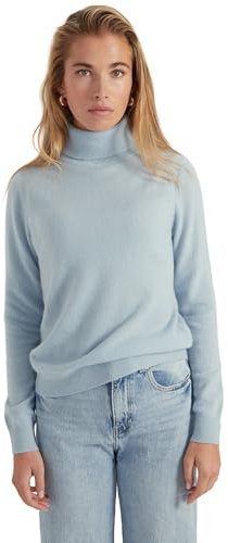 Style & Republic Damen Rollkragenpullover aus 100% Kaschmir, Slim-Fit-Passform, stilvoller Premium-Cashmere-Strickpullover für Herbst und Winter, blau L