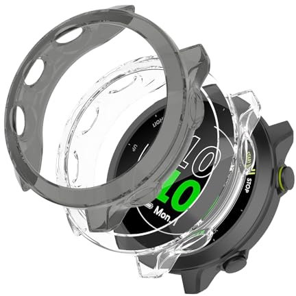 SumRioo [2 Stück] Hülle Kompatibel mit Garmin Forerunner 55, Anti-Fleck, Kratzfest, Stoßfeste Cover Kompatibel mit Garmin Forerunner 55 Ultradünne TPU Schutzhülle, Schwarz+Transparent