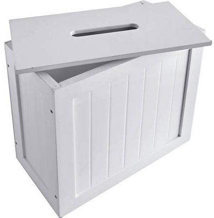 White Slimline Bathroom Storage Unit, Toilet Roll Paper Cabinet, Multi-Purpose Cleaning Tidy Box with Removable Lid, Compact Bathroom Tissue Organizer, 31 x 17 x 33 cm