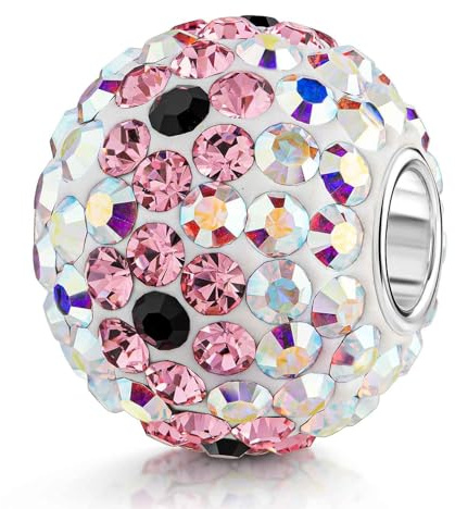 MATERIA XXL Silber Bead Charms Flower - Kristall Kettenanhänger rosa/weiß Charm 1216