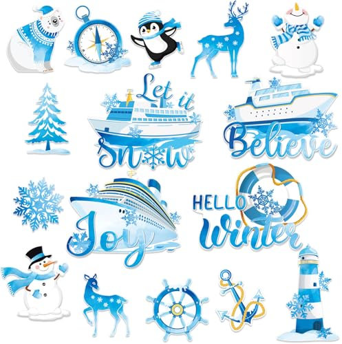 Capoda 16 Pcs Cruise Door Christmas Magnets Merry Christmas Magnets Decorations Winter Magnetic Stickers for Car Ship Xmas Winter Holiday Refrigerator Metal Door Garage Car Decor(Frozen)