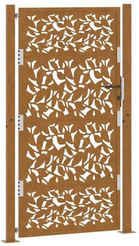 vidaXL Gartentor 105x180 cm Wetterfester Stahl Blatt-Design, Zauntor, Outdoor Tor, Eisentor, Sicherheitstor, Einfahrtstor, Metall Zauntor
