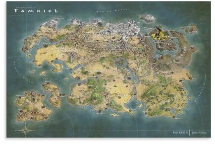 Tamriel - The Elder Scrolls Game World Map Poster Dekorative Malerei Leinwand Wandkunst Wohnzimmer Poster Schlafzimmer Malerei,Wandkunst Bilddruck Moderne Familienzimmer Dekor 08x12inch(20x30cm)