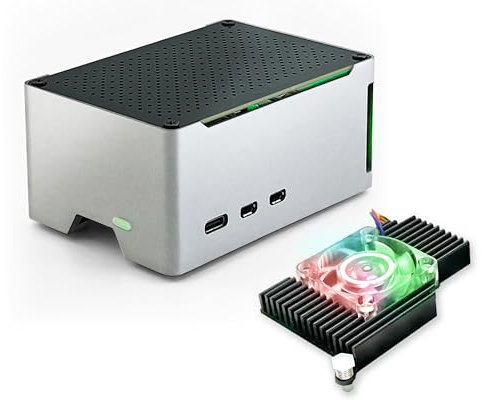 ElectroCookie Raspberry Pi 5 Case, Aluminum Compact Case with Active Cooling Fan (Silver)