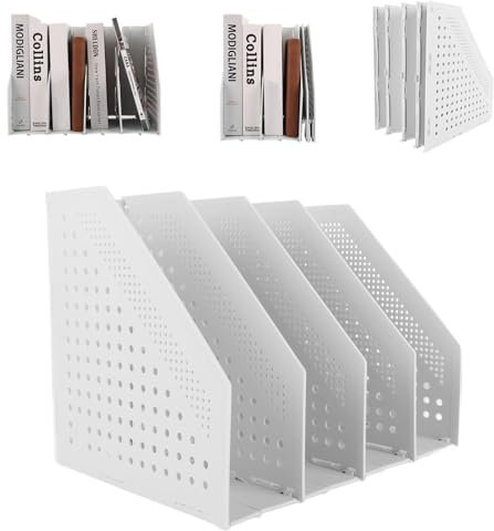 Taicols Faltbarer Stehsammler, Einziehbare Zeitschriftenhalter, Aktenmagazinhalter mit 4 Fächer, Schreibtisch Organizer für Büro-Organisation, Platzsparende Aktenmagazinhalter (Weiß, 4 Fächer)