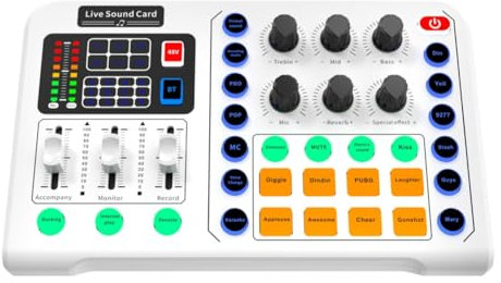 Quystetes Live Sound Card Audio Studio Recording Interface Mixers Music Card with Sound for Live Mobile Phone PC, Easy to Use