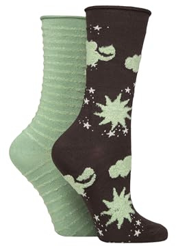 ELLE Women's Feather Striped Socks - Soft, Breathable Bamboo, Crew, Fluffy, Patterned, Spotty, Striped, Multipack of 2 Size 4-8