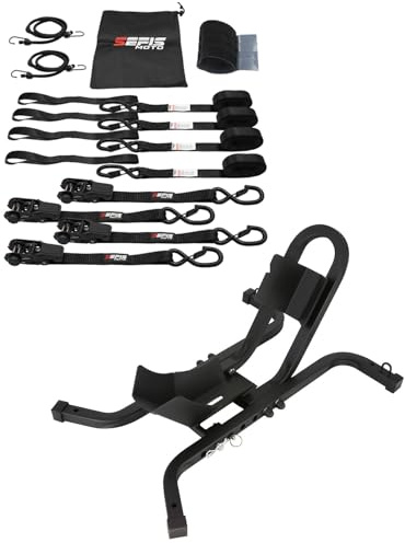 SEFIS C18 Motorrad Transportständer Vorderrad-Motorradständer, Motorradwippe, Transport Ständer, für Vorderreifen von 12-21, Boden Montage, Radklemme, Motorrad (C18 + Set 25 Spanngurte)