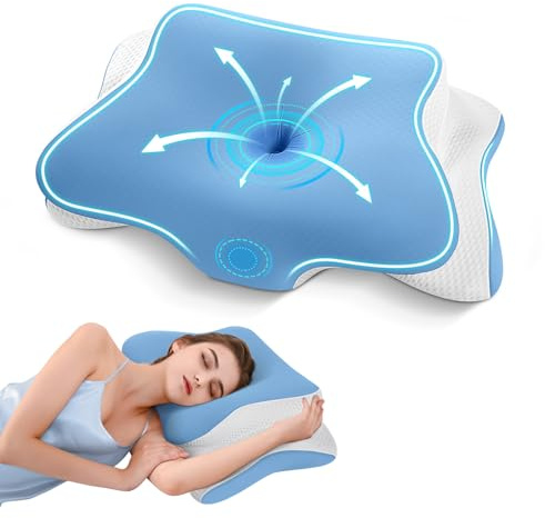A-Pce Oreiller Ergonomique Cervical, Oreillers Memoire Forme Ergonomique Cervical pour Les Douleurs au Cou et aux épaules, Oreiller Orthopédique, Bleu Marine