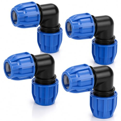 QWORK® 4 Stück 25mm PE Rohre Winkelverbinder, 90° Kunststoff Verschraubung Winkel, für Innen- und Außen
