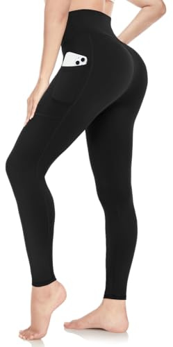 Black Leggings for Women UK Soft High Waisted Gym Leggings with Pockets Sports Workout Running Pilates Yoga Pants Fashion Women's Clothing Ladies Trousers Plus Size Outfits(Black,XXL)