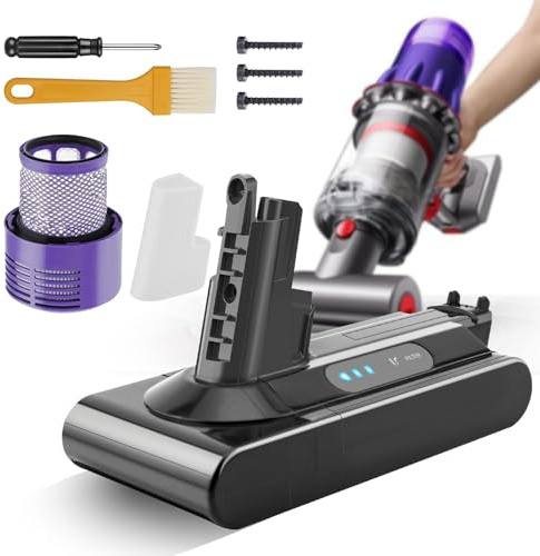 7200mAh battery for Dyson V10 Cyclone/Animal/Absolute/Fluffy/Motorhead SV12 cordless charger handheld vacuum cleaner replacement battery with large capacity (1 post filter)
