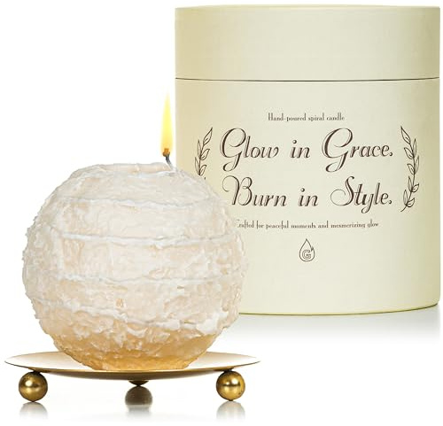Spiral Candles Burn Around, Unscented Unique Shaped Candle on Metal Base, 4.5 Beige Beeswax Soy Wax Candle, 4h Burn, Twisted Wave Design, Gifts for Him Her, 10oz