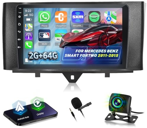 Radio de Coche para Mercedes Benz Smart Fortwo 2011-2015, [2G+64G] Estéreo de Coche con 9 Pulgadas Pantalla Táctil Android con Wireless Carplay y Android Auto/Bluetooth/WiFi/Bluetooth/EQ/FM RDS Radio