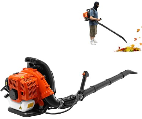 Benzin Laubbläser,1.7 PS Rückenlaubbläser,42CC 2-Takt Rückentragbarer Benzin-Motorbläser,Benzin-Laubbläser mit 1.2L Kraftstofftank,ideal für Rasenpflege, Laubreinigung und Schneeräumung