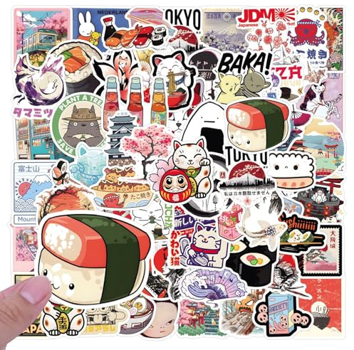 Japan Reisen Aufkleber, 110 Stück Wasserdichte Vinyl Aufkleber Japanische Sakura Sticker Graffiti Style Decals für Laptop MacBook iPad Auto Skateboard Gepäck – Geschenk für Kinder Jugendliche Erwach