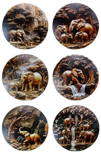 6er Set Untersetzer Elefant Indien 10 cm Ø Holzuntersetzer Tisch Deko MU K895