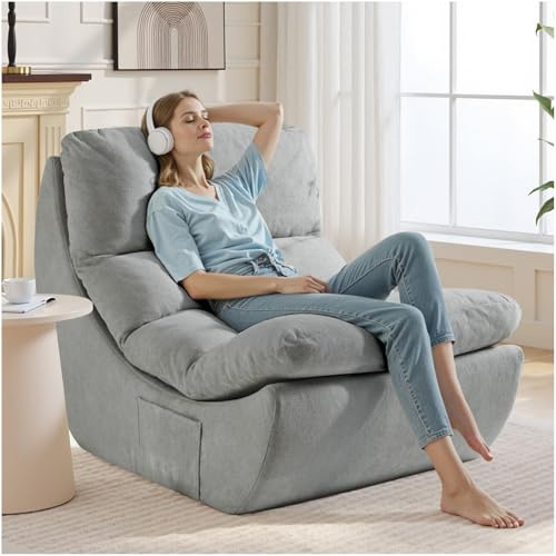 NOFFA Boneless Lounge Chair,Bedroom Reading Chairs for Adults,Bean Bag Chair,Memory Foam Single Sofa,Lazy Sofa,Reclining Couch for Reading, Living Room & Bedroom Sleeper, No Assembly Required,Grey