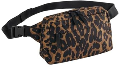 Bagbase Umhängetasche mit Leopardenmuster, hergestellt zur Personalisierung, 100 % recyceltes GRS-Polyester, Leoparden-Crossbody-Tasche mit Reißverschluss vorne, hinten und Haupttaschen