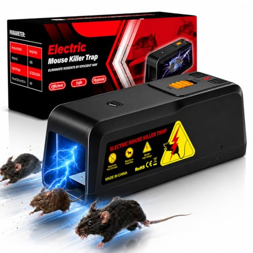 Trampas Eléctricas para Ratones,VoltGuard Trampa Ratones 2800V Voltaje Potente,Mata Ratas Potente para Interior, Jardín y Cocina-Ficaz en Grande&Pequeño Ratón (Negro)