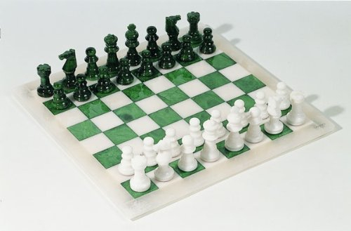 Weible Schachspiel: Alabaster grün/weiß, Königshöhe 73mm, 2 Spieler, ab 14 Jahren