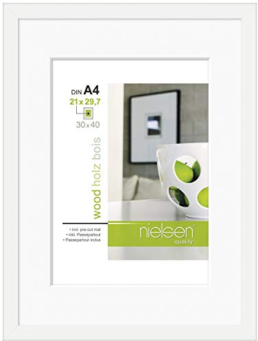 accent by nielsen Bilderrahmen mit Passepartout, 40 x 50 cm, Holz, Weiß, Posterrahmen zum Aufhängen im Hoch- & Querformat, Echtglas, Apollon