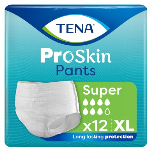 TENA ProSkin Pants Super, Incontinence Underwear, XL (12 Count) | Incontinence Underwear for Men & Women, Moderate to Heavy Leakage, Fast Absorption, Odour Control & Triple Skin Protection