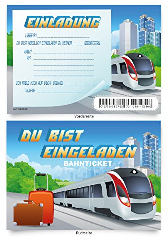 Geburtstagskarten (8 Stück) Bahnticket zum Einladen Einladungskarten Karten
