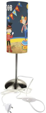 CreaDesign TI-1004 Zirkus Nachttischlampe Kinderzimmer mit Namen, Kinder Tischlampe/Schlummerlicht mit Schalter für Steckdose, E14, 38 cm hoch