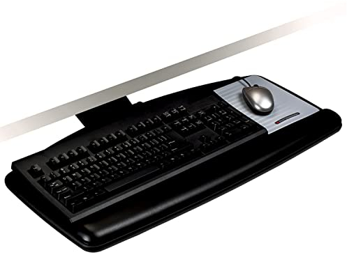 3M Keyboard Tray, Just Lift to Adjust Height and Tilt, Sturdy Tray Includes Gel Wrist Rest and Precise Mouse Pad, Swivels Side to Side and Stores Under Desk, 23 Track, Black (AKT90LE)