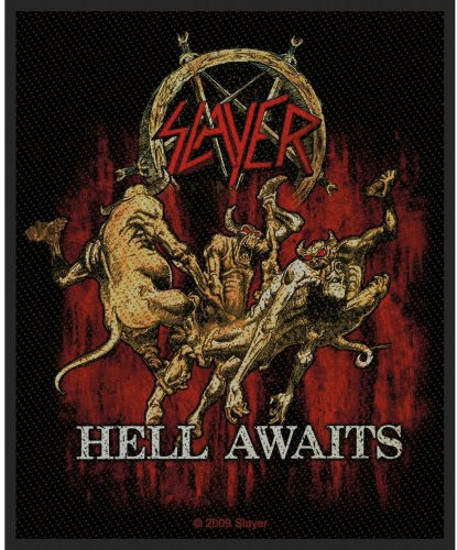 Slayer Aufnäher HELL AWAITS Patch gewebt 8 x 10 cm