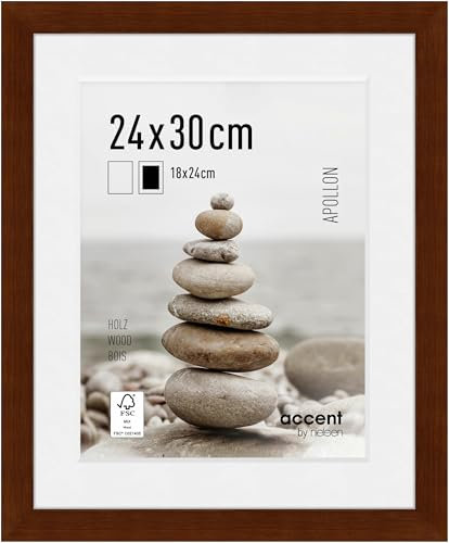 accent by nielsen Bilderrahmen mit Passepartout, 24 x 30 cm, Holz, Wengé, Rahmen zum Aufhängen im Hoch- & Querformat, Echtglas, Apollon