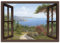 ARTLAND Wanddeko Leinwand Bilder Wandbild 100 x 70 cm Landschaften Fensterblick Haus am Meer I T4EE