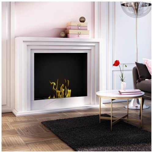 Kratki Quaerere Chimenea de Pórtico de Bioetanol Independiente Biocontenedor 075 L Tüv Carcasa de MDF con Inserto de Acero 95 X 115 Cm Blanco