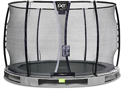 EXIT Toys Elegant Premium Rundes Bodentrampolin - ø305cm - Mit Deluxe Sicherheitsnetz - Lange Federn - Rostfrei - Einfache Montage - Luxuriöse Ausführung - Bodentrampolin Garten - Grau