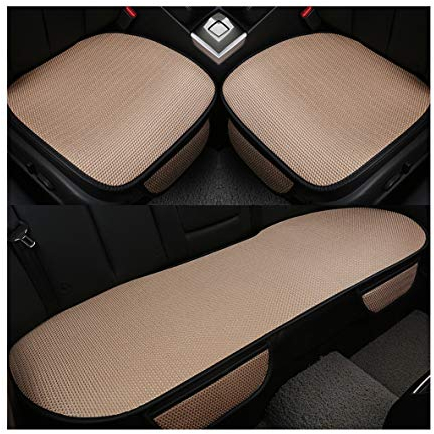GUOCU Auto-Sitzkissen, Sommer-Auto-Sitz-Kissen-einzelne Auflage-EIS-Seide-Quadrat-Auflage Backless Universal Anti-Rutsch-freies, das Sitz-Kissen bindet,Beige,Vordersitz & Rücksitz