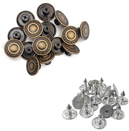 Trimming Shop 17mm Brass Jeans Button, Durable Tack Fastener Buttons with Back Pins Rivet for Clothing Repairing, Denims, Jackets, Skirts, Light Bronze, 10pcs Set