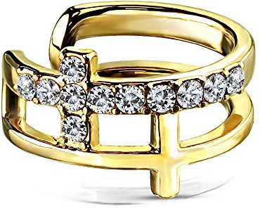 eeddoo® CLIP ON EAR CUFF aus EDELSTAHL mit eingefassten Zirkonkristallen (Gold)