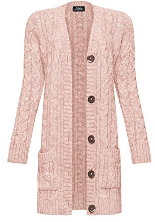 Mikos* Cardigan Manteau Tricote Long Élégant pour Femme Sweater avec Poches Pullover en Laine | Gilet Chandail Chaud | Veste, Pull Printemps Hiver Automne (535) (XL, Rose)