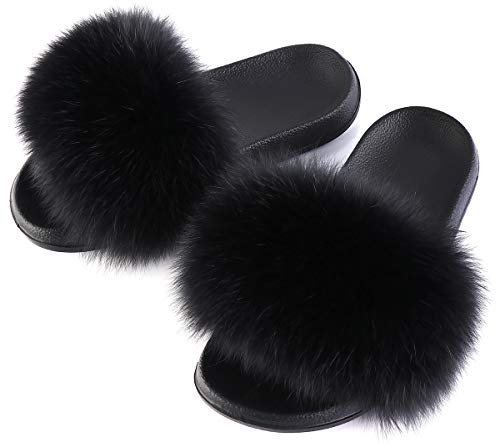 FOLOBE Pantofole con Pelliccia Sintetica da Donna, Ciabatte Peluche, Antiscivolo Piatte da Casa Morbido Slides
