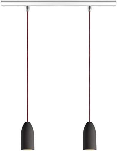 Buchenbusch urban design Pendelleuchte 2 flammig dark edition, Beton Hängelampe Esstisch mit Textilkabel Bordeaux, Wohnzimmerlampe Deckenleuchte