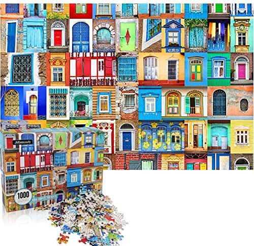 JMbeauuuty 1000 Piece Jigsaw Puzzles for Adults - Windows and Doors of the World Puzzles Difficult Puzzle Educational Games Home Decoration - 19.7 x 27.6 Inches